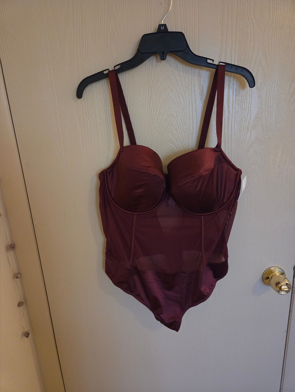 Auden Intimates Berry Red Satin Bodysuit Womens Size XXL NWT